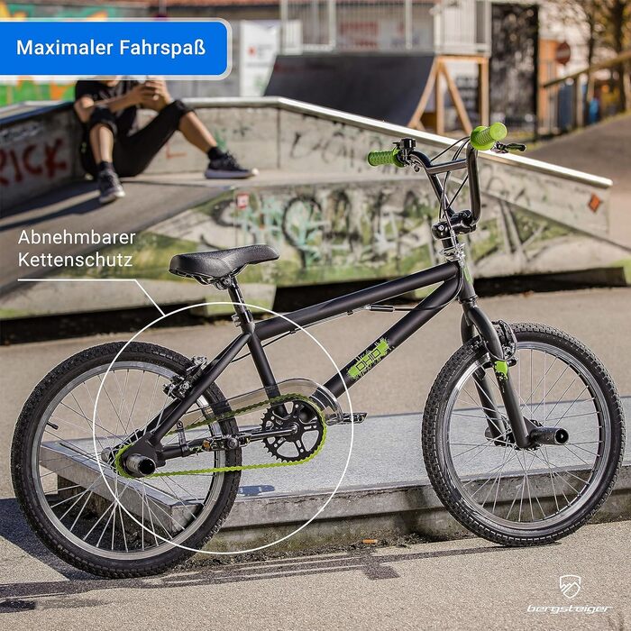 Bergsteiger Ohio BMX 20 дюймів, фрістайл, 360° ротор, 4 стальні пеги, захист ланцюга, вільний хід, чорний матовий