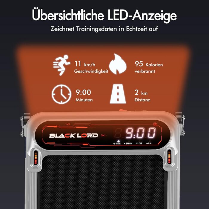 Біговий тренажер BLACK LORD X7 з мотором 3.0PS, Bluetooth, нахил 3 рівні, LED дисплей, дистанційне керування, срібний колір