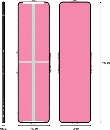 Гимнастичний надувний мат Airtrack CASSILANDO для тамблінгу та йоги, матовий, 400 x 100 x 10 см (Рожевий/Чорний) з насосом