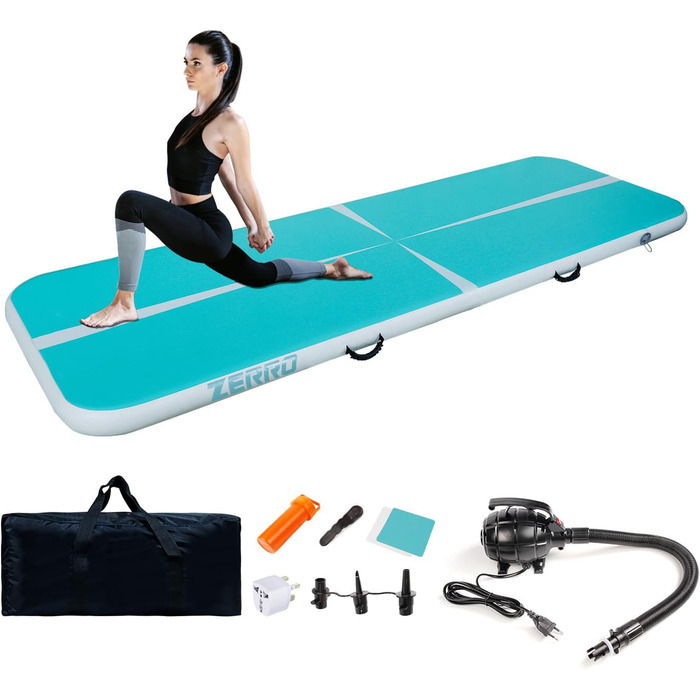 CCLIFE Airtrack Tumbling Mat - килимок для гімнастики, розкладна, з електропомпою, 1/3/4/5м, товщина 10/20см, зелений