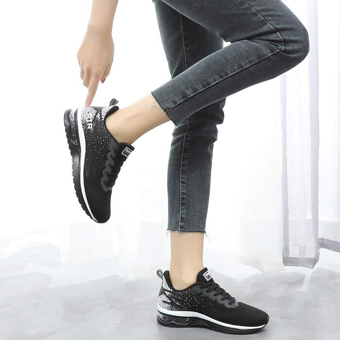 AFFINEST Легкі кросівки для бігу та спорту жіночі, чорні, сітка, антиковзаюча підошва, амортизація, розмір 42 EU