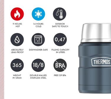 Термос STAINLESS KING 0,47л з нержавіючої сталі, чорний матовий, з ложкою, BPA-free