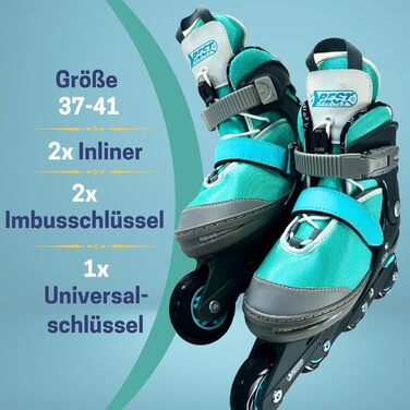 Дитячі ролики-інлайнери Best Sporting, 5-разове регулювання розміру, блакитні. Міцні та якісні інлайнери з гальмом, 4 колеса, розмір 37-41