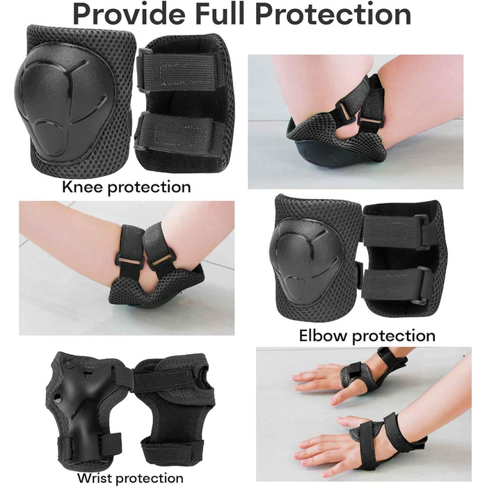 Дитячий шолом KAMUGO для велосипеда та самоката, 2-8 років, з захистом колін, ліктів та зап'ясть (Чорний матовий)