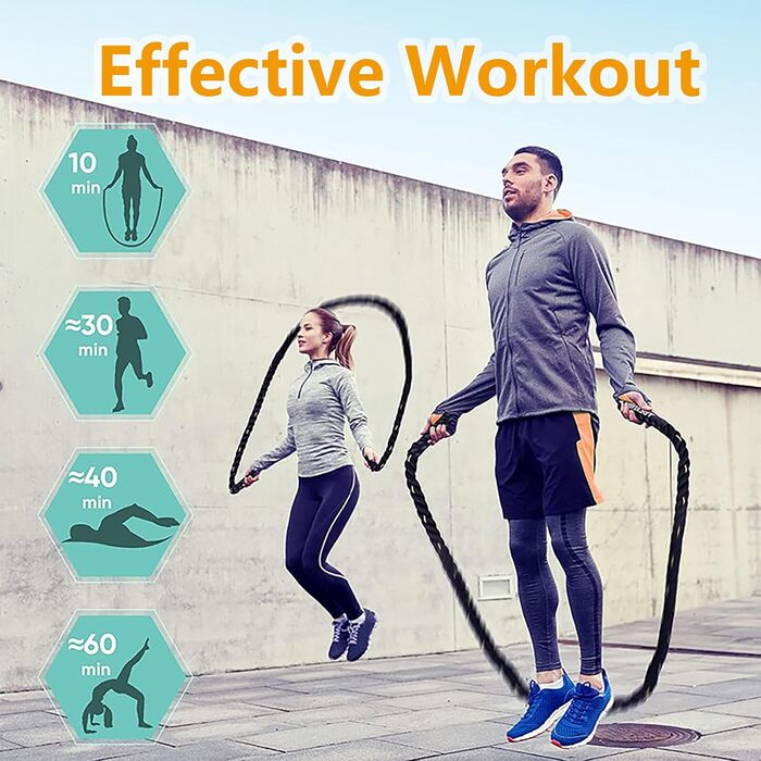 Важкий скакальний трос для дорослих, для фітнесу та нарощування м'язів, довгий, чорний, 0,5 кг