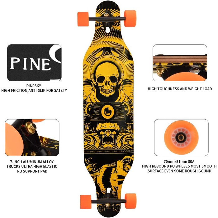 Скейтборд PINESKY Longboard 41 дюйм 8 шарів клена, комплект для круїзингу, карвінгу, фрістайлу та спуску з інструментом T-Tool