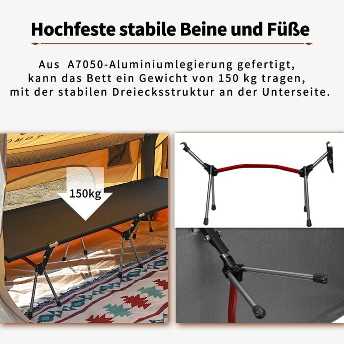 Легке туристичне ліжко TOMOUNT з алюмінієвого сплаву для кемпінгу, відпочинку на балконі, у саду, намету та подорожей на природі (чорне)