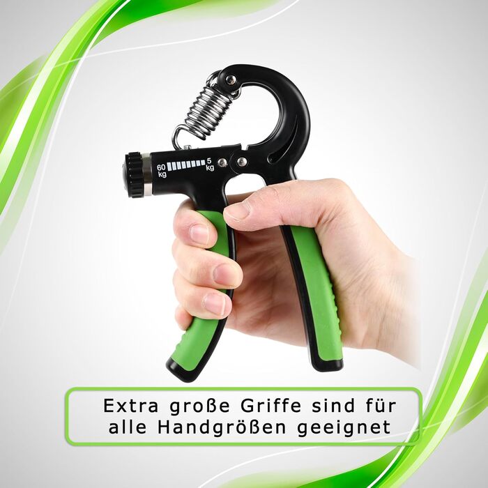 Фітнес-тренажер для пальців Profi Fitness Handtrainer, регульований 5-60 кг, для зміцнення пальців та підсилення хвата, тренажер для підготовки передпліч, 2 шт. (зелений) + E-Book з вправами