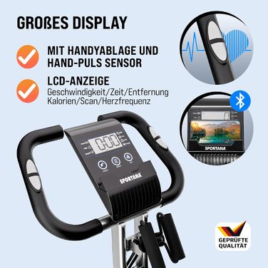 Складаний велотренажер Sportana Eagle 4в1 з LCD-дисплеєм, 10 рівнів навантаження, 7 положень сидіння, фітнес-стрічками та додатком для тренувань