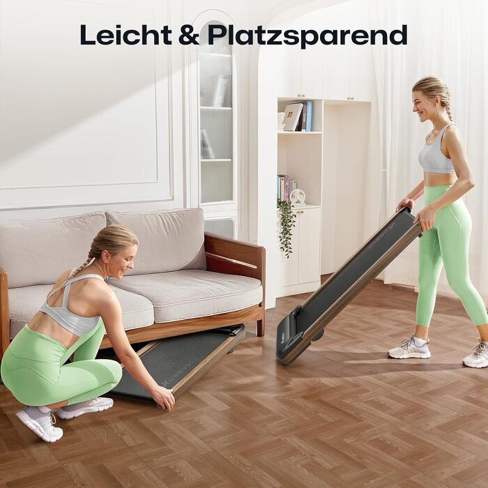 Бігова доріжка UREVO Holz Walking Pad з додатком SmartCoach, підлогова портативна доріжка під стіл, дерев'яний дизайн, швидкість 1–6 км/год, з пультом дистанційного керування, для дому та офісу
