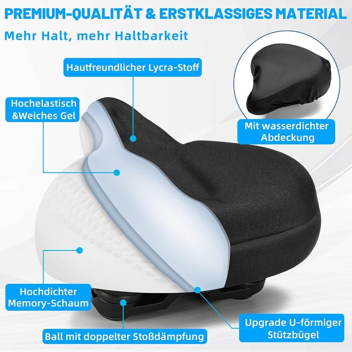 Велосипедне сідло CDYWD для чоловіків та жінок, широке, м'яке гелеве, ергономічне, універсальне, для міських велосипедів, шосе, MTB, електровелосипедів, тренажерів, блакитно-зелене (чорне)