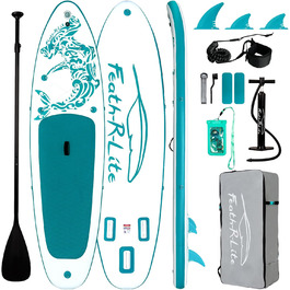 Надлегка SUP-дошка FEATH-R-LITE для дорослих, біло-зелена, широка стійка конструкція, з веслом, насосом, сумкою, преміум аксесуари