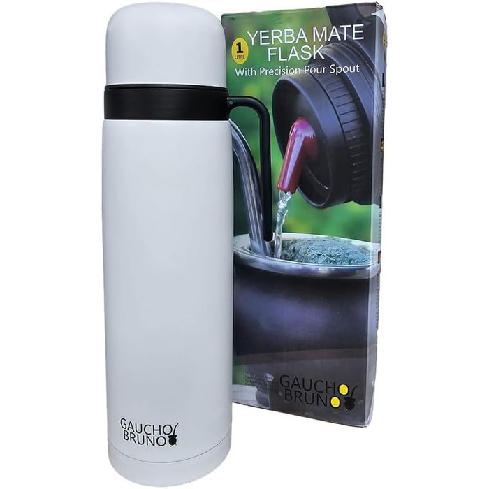 Термос Gaucho Bruno Yerba Mate з носиком і ручкою, білий, нержавіюча сталь, для гарячих і холодних напоїв
