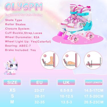 Роликові ковзани для дівчаток та дітей, 4 розміри, регульовані, з 8 світлодіодними колесами, рожеві