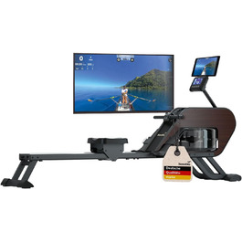 Гребний тренажер Skandika Nemo III Hybrid з водним та магнітним опором | 32 рівня електроніки, 15 програм, до 200 см, сумісний з додатком, дерев'яний | Фітнес-обладнання для дому