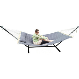 Гаммак GOCAN XXL для 2 осіб, 220x150 см, 330 см, 300 кг, бавовна, для відпочинку на природі, в саду, вдома, для дітей, сірий в смужку