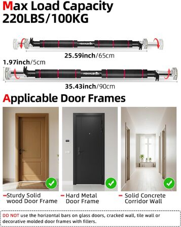 Кімнатна турнік Abahub для дверей з фіксатором, без свердління, чорно-червоний, для домашніх тренувань