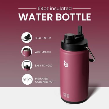 Термос пляшка BOTTLE BOTTLE 1.8 л з трубочкою, пігулковницею, ручкою та кришкою, червона, нержавіюча сталь для спорту та подорожей