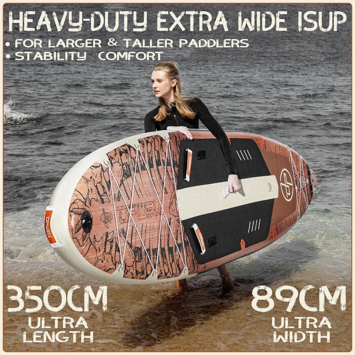 Надувний SUP Борд UPWELL Premium Stand Up Paddling Board з комплектом: сидіння, кріплення для камери, весло та аксесуари. Макс. вага 204 кг (2 особи), розмір 350x89x15 см, Jurassic