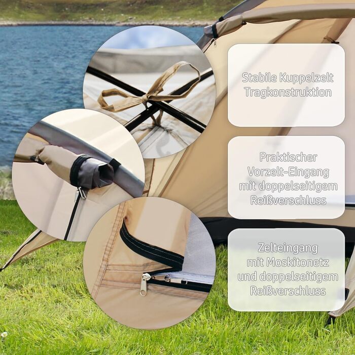 Купольний намет для 3 осіб 210x180x120 см, водовідштовхування 2000 мм, кемпінг, трекінг, фестиваль, іглу