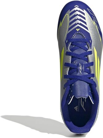 Футбольні бутси adidas F50 Club Messi для унісекс, гнучка підошва, розмір 21 EU, сріблястий, сонячно-жовтий, блакитний