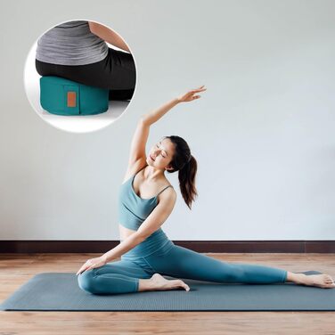 Йога-боулстер Rundes 30см x 15см | Знімний чохол | Наповнювач: органічна гречка (KBA) | Для Інь-йоги та медитації (гречка, темно-зелений)