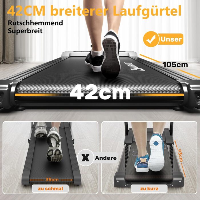Бігова доріжка Walking Pad 2.5 к.с., тиха підлогова бігова доріжка з пультом і LED-дисплеєм для дому та офісу, компактна переносна (біла)
