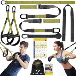 Шкіряний тренажер для всього тіла Schlingentrainer (Green) з великим ручним кріпленням для дверей, сумка, інструкція для домашнього спортзалу