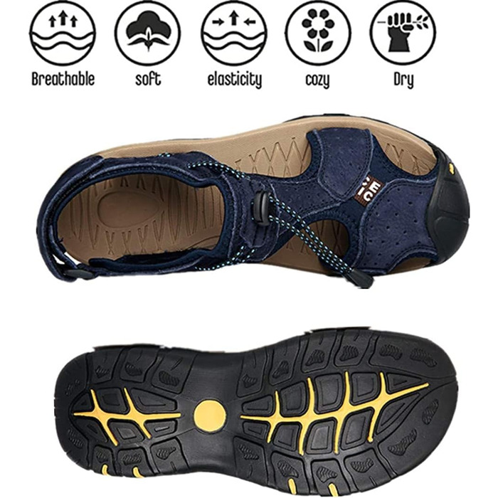 Чоловічі сандалі Asifn для туризму, шкіра, водонепроникні, закритий носок, сині (43/44 EU)