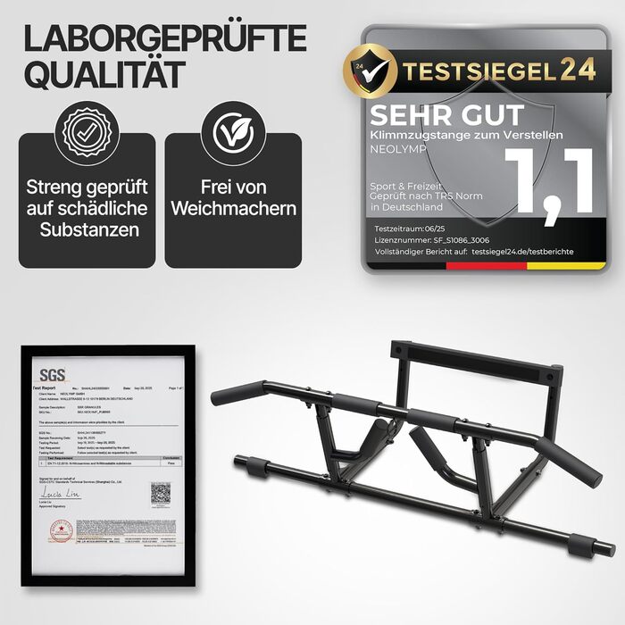 Климмустатова перекладина для дверного отвору Neolymp Premium - регульована висота, глибина та ширина, вантажопідйомність 150 кг, без свердління