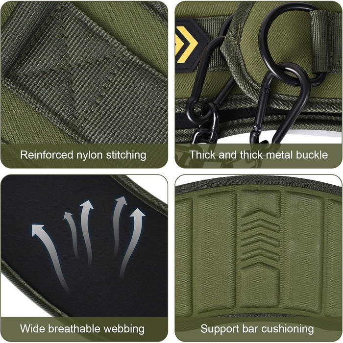 Пояс для підтягувань з ланцюгом та карабінами, вантажний пояс для важкої атлетики, тренувань у залі та вдома, зелений