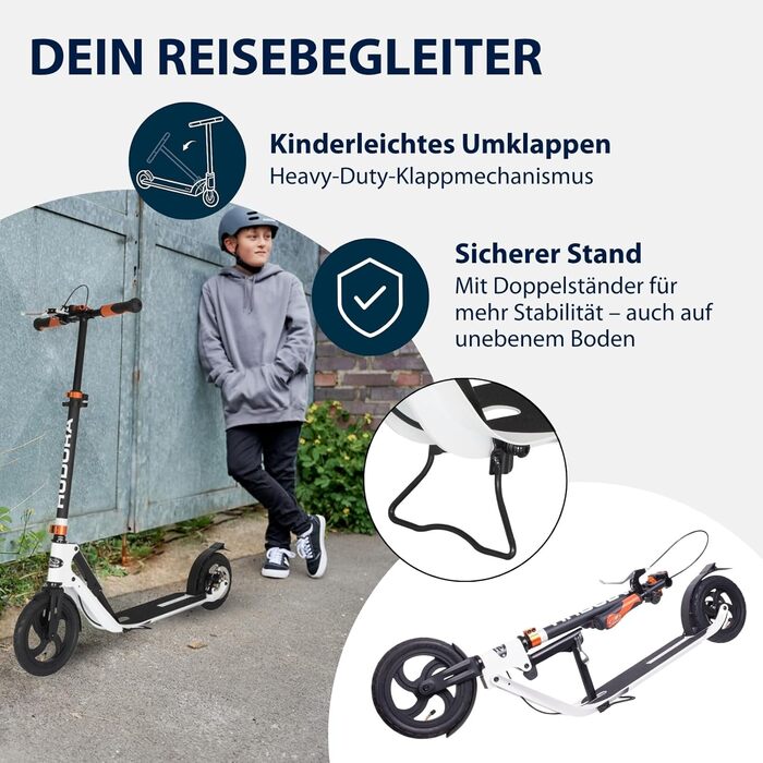 Самокат HUDORA BigWheel Air 230 з ручним гальмом, алюмінієвий, надувні колеса, міський, регулювання висоти, до 120 кг