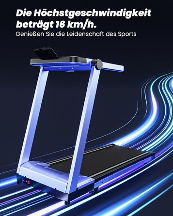 Складне бігове полотно для дому Klappbar 16 km/h, Walking Pad Foldable з нахилом 6%, бігове полотно 158 KG велика площа бігу 112 * 42cm, бігове полотно тихе для дому та офісу (Синьо-Чорний)
