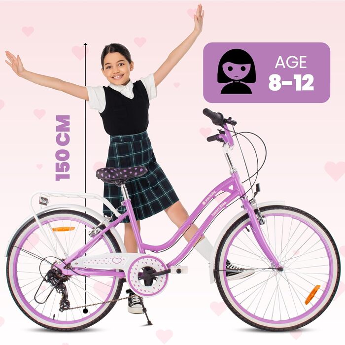 Дівчача дитяча велосипед Sun Baby 20 дюймів, 6 швидкостей Shimano, регульоване сідло, біло-золотий колір (24 дюйми, фіолетовий)