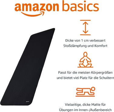 Йога-мат Amazon Basics, нековзкий, товстий, для пілатесу та гімнастики, 183x61x1 см, чорний
