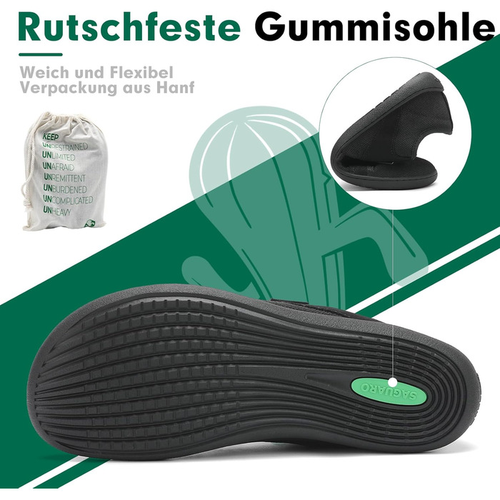 В'язані босижні черевики SAGUARO Unisex з широкою переднячкою та нульовим перепадом п'яти, Luck Ⅰ, розмір 36-48, чорний