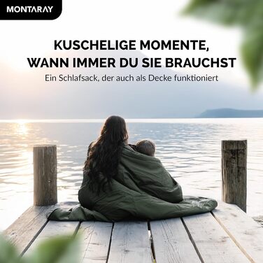 Спальний мішок для кемпінгу з капюшоном до -3°C з подушкою - Зимовий та літній спальний мішок для туризму 3-4 сезони (75 x 220 см) - Гірський спальний мішок для жінок та чоловіків (теплый) (Зелений, 150GSM, без капюшона)