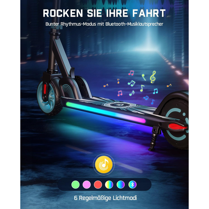 Електросамокат FanttikRide C9 Apex для дітей від 8 років, Bluetooth-музика, різнокольорові підсвітки, 8/12,8/16 км/год, запас ходу 8 км, LED-дисплей, регулювання висоти, складаний, для хлопчиків і дівчаток, синій