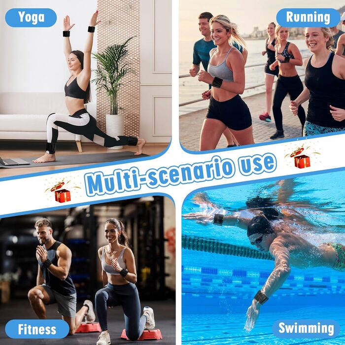 Набір вантажів для зап'ястя 2 шт., регульовані вантажні браслети для жінок та чоловіків, силіконові вантажні браслети для ходьби, йоги, пілатесу, бігу, танців, фітнес-залу, 0,9 кг, чорний