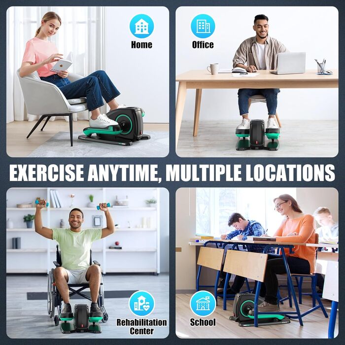ANCHEER Міні-еліптичний тренажер під стіл - тихий педальний тренажер для літніх людей, офісу та дому, м'яке сидяче тренування для ніг, інтелектуальний LCD-дисплей, пульт дистанційного керування, зелений
