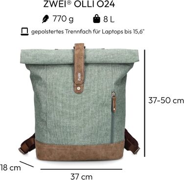 Рюкзак Zwei Olli O24 Rolltop 15 л водонепроникний, міцний, у стилі канвас, для школи та ноутбука, для підлітків, жінок і чоловіків