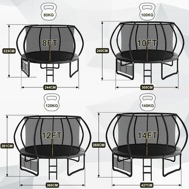 Батут для дітей Trampolin Outdoor з захисною сіткою, драбинкою і рукавичкою, дизайн гарбуза, Ø 228/305/366/427 см, сертифікат GS, до 150 кг, для саду