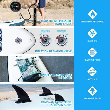 Надувна SUP-дошка FunWater для дорослих, комплект: весло, помпа, рюкзак, лінія безпеки, водонепроникна сумка, синьо-чорна