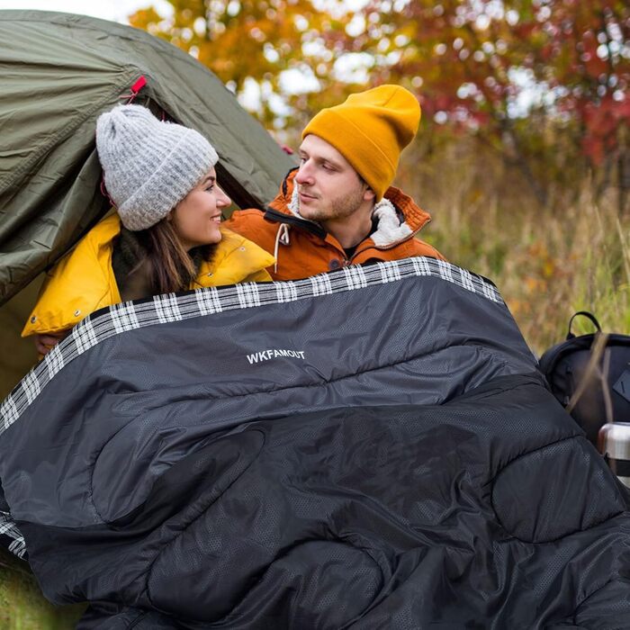 Спальний мішок для двох дорослих, ковдровий, водонепроникний, флісовий, 220x150 см, сірий, з сумкою для зберігання