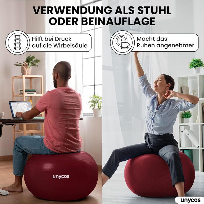 Фітбол Unycos 65 см для фітнесу, йоги, пілатесу, балансу та силових тренувань. З насосом, BPA-Free, антивибуховий. Рожевий #10