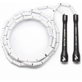 Скакалка для фітнесу Elite Jumps PVC, 6 мм, регульована, для боксу в приміщенні/на вулиці, з міцними ручками, чорна та біла