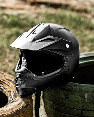 Дитячий мотоциклетний шолом ILM Motocross з окулярами та рукавичками, ECE сертифікований (S, Матовий чорний)