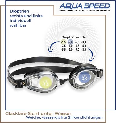 Окуляри для плавання Aqua Speed Lumina з діоптріями для дорослих (чорні, прозорі лінзи, короткозорість, індивідуальний підбір лівої та правої лінзи)