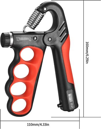 Регульований ручний тренажер для зміцнення рук та пальців, 5-100 кг, червоний