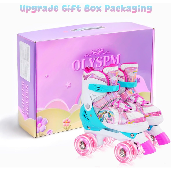 Роликові ковзани для дівчаток та дітей, 4 розміри, регульовані, з 8 світлодіодними колесами, рожеві